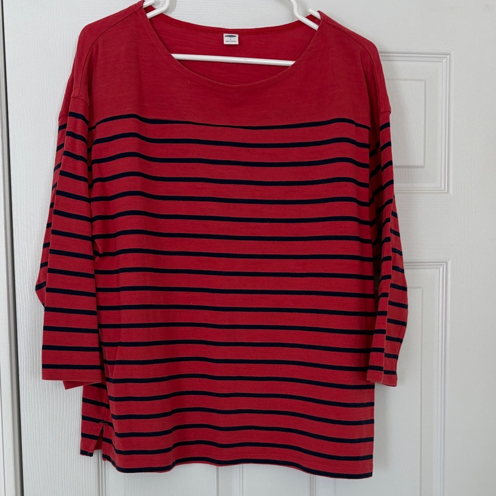 Old Navy Red and Black Striped Long Sleeve Top